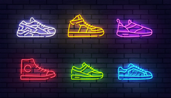 sneaker silhouettes on wall, best sneaker, sportswear, sports brand, best shoes